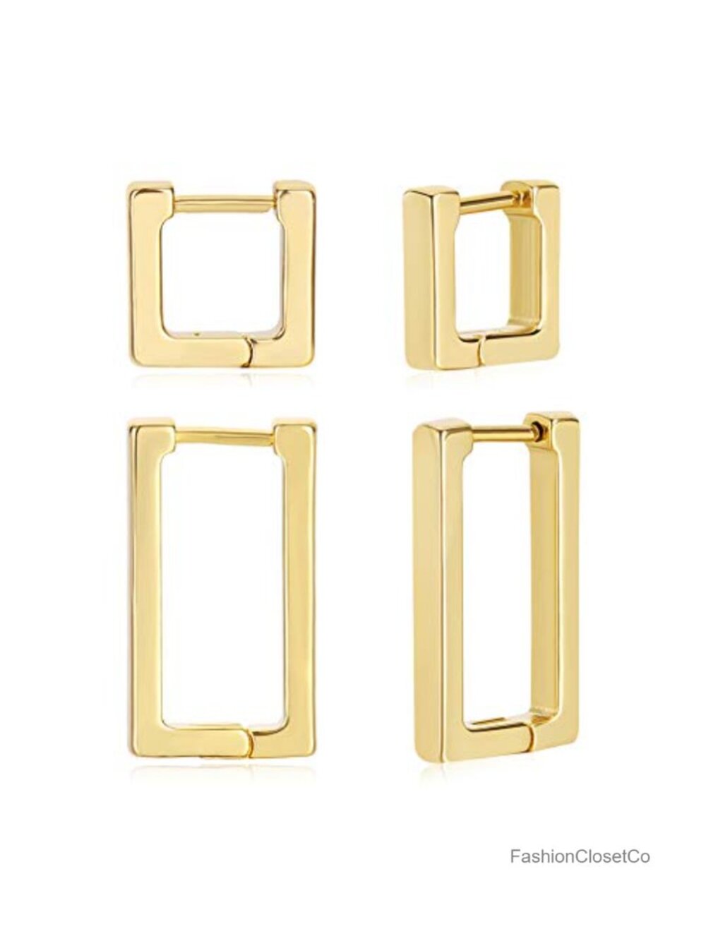 14K Gold Plated Geometric Huggie Hoop Earrings Set – Minimalist Square &
